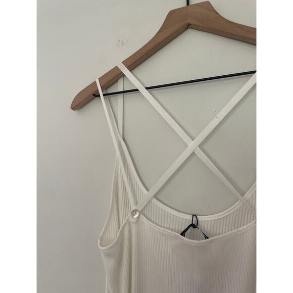 NWT Zara Ribbed Midi Dress Large White Strappy Side Slit Belted Causal Neutral - Picture 13 of 13